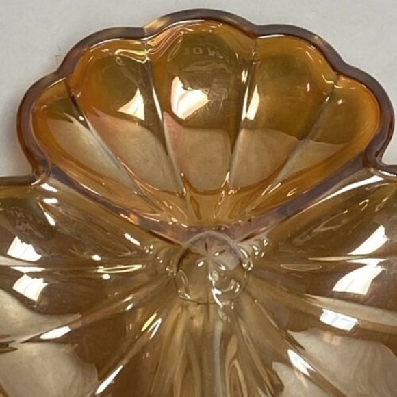 Jeannette Glass Marigold‎ Iridescent Carnival Glass Doric Clover Leaf Candy Dish - Picture 2 of 11
